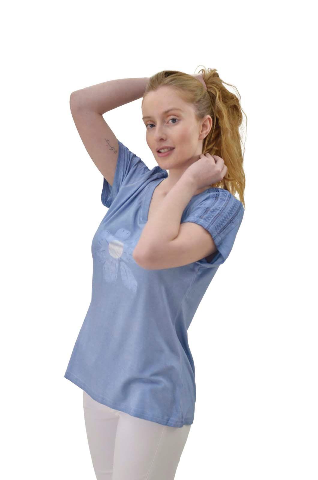 Polera manga macrame azul Alexandra Cid-1