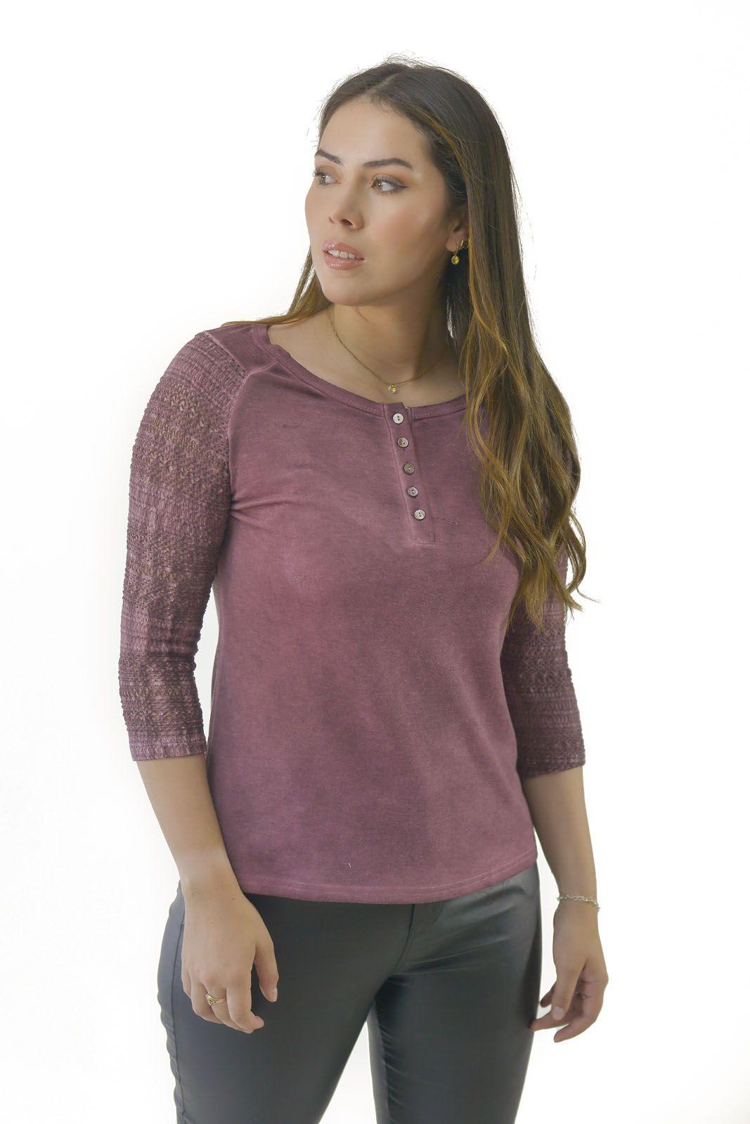 Polera manga 3/4 macrame burgundy Alexandra Cid-0