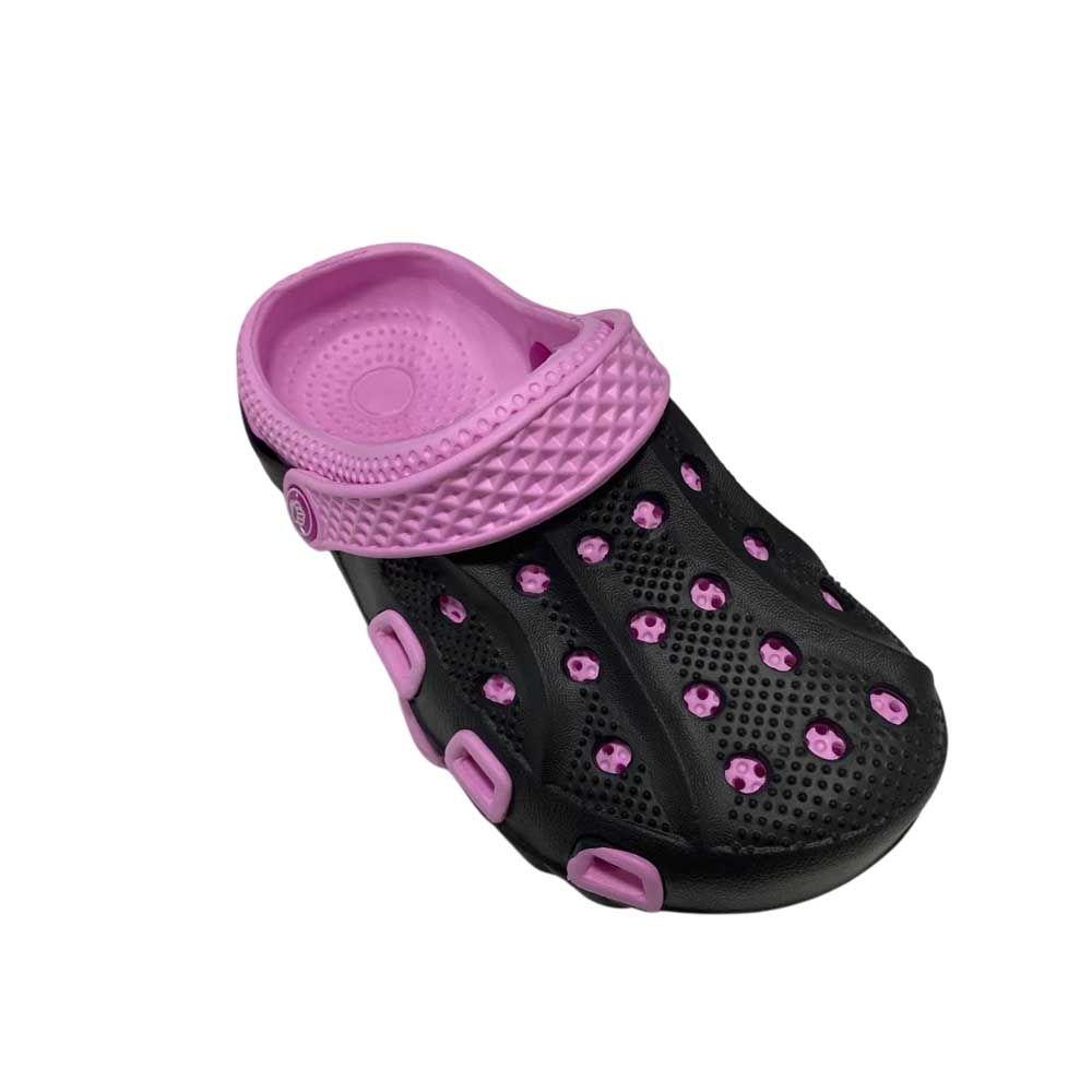 Sandalia Mujer Zueco Negro Rosado Block-1