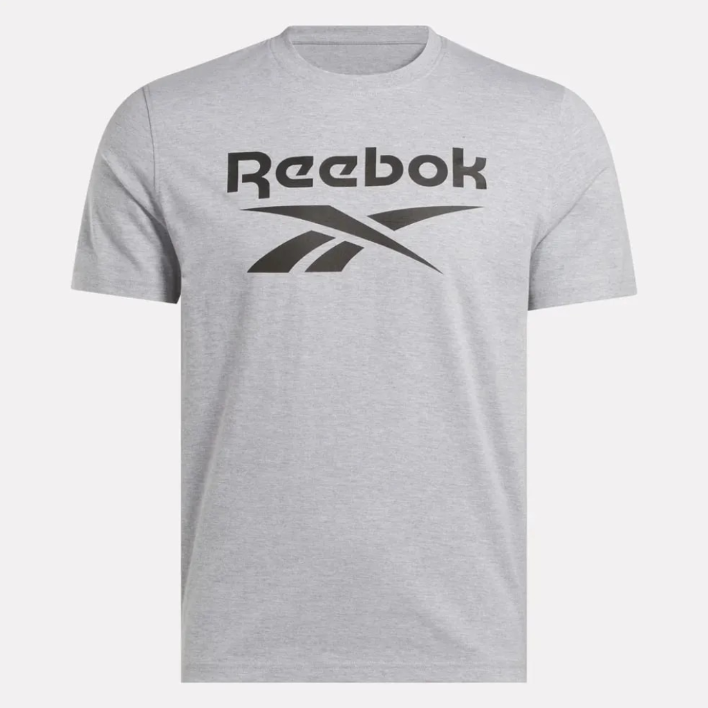 Polera Hombre Reebok Deportiva Algodón Logo Frontal Gris Melange-3