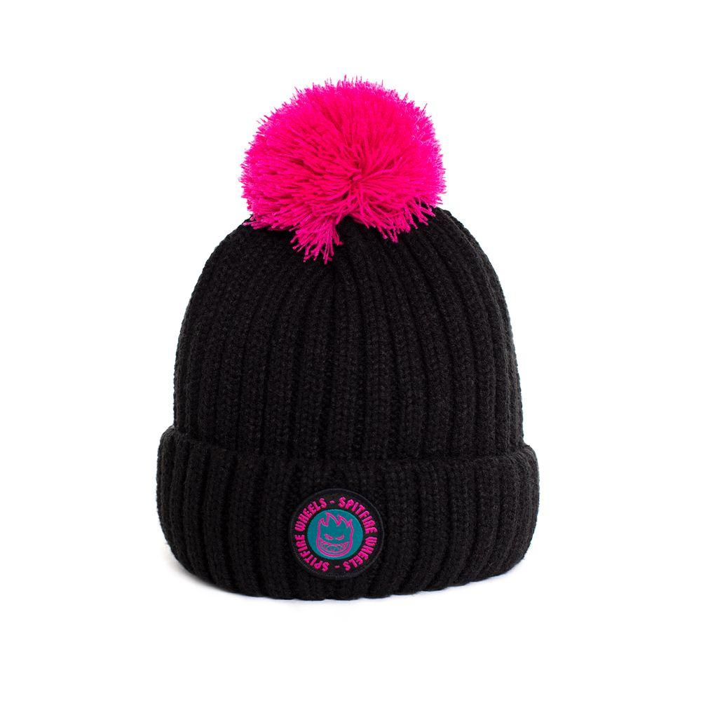Gorro Beanie de Lana Pompom Negro Pink Spitfire-0