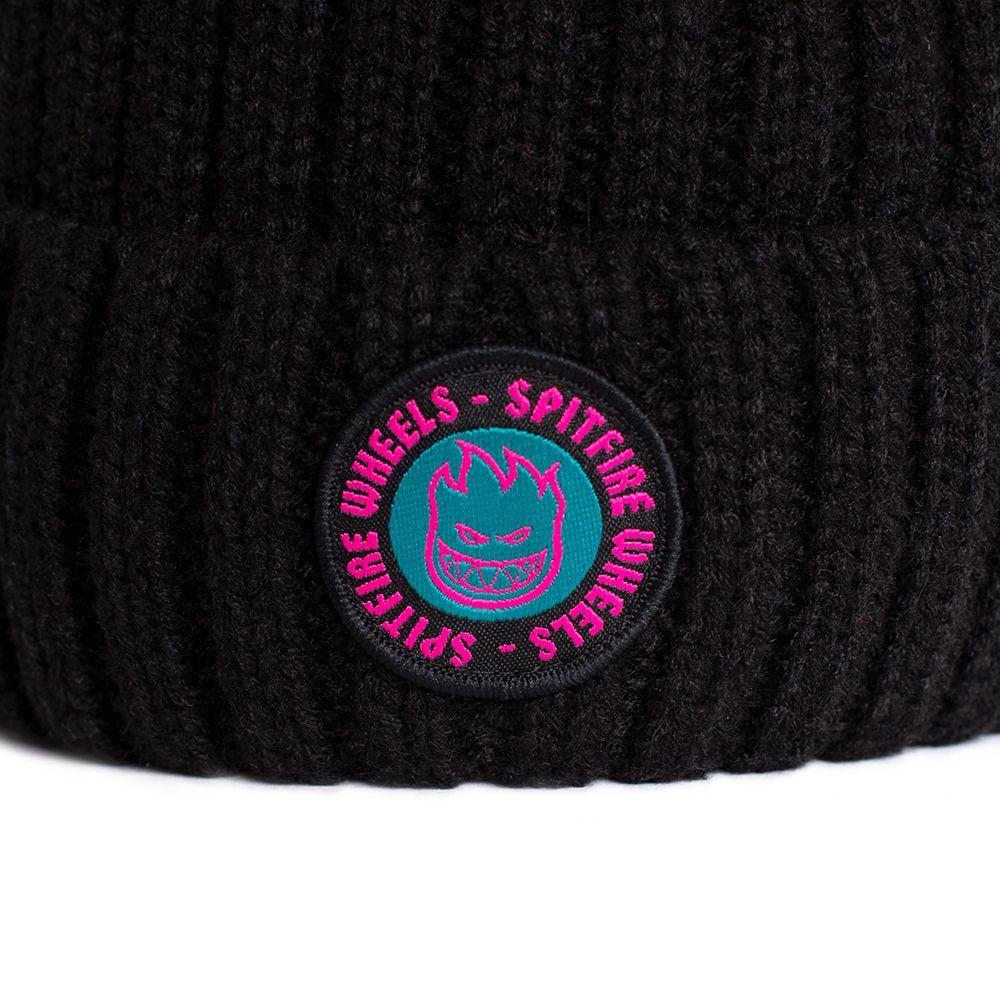 Gorro Beanie de Lana Pompom Negro Pink Spitfire-1