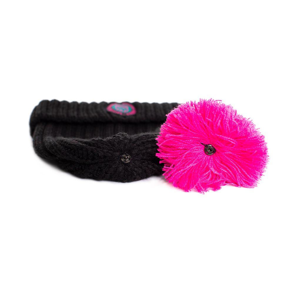 Gorro Beanie de Lana Pompom Negro Pink Spitfire-3