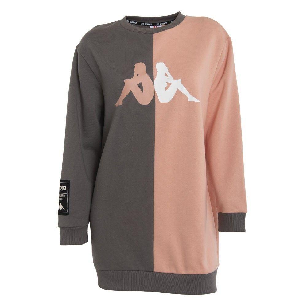 Poleron De Mujer Kappa Oversize Split Gris Naranjo-0