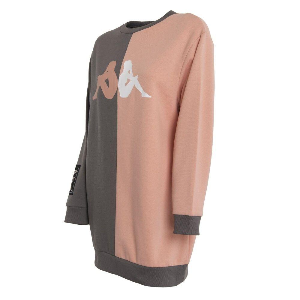 Poleron De Mujer Kappa Oversize Split Gris Naranjo-1