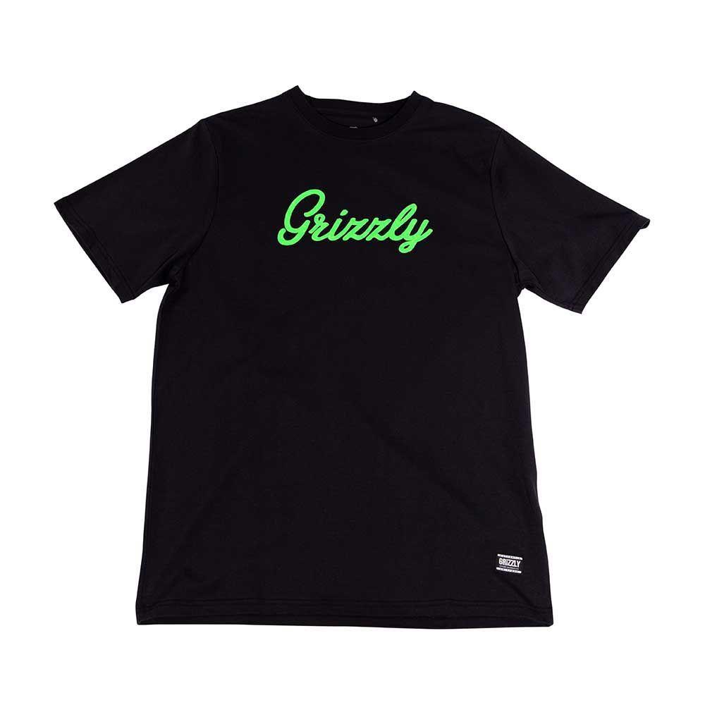 Polera Hombre Grizzly Griptape Print Script Logo Verde Negro-0