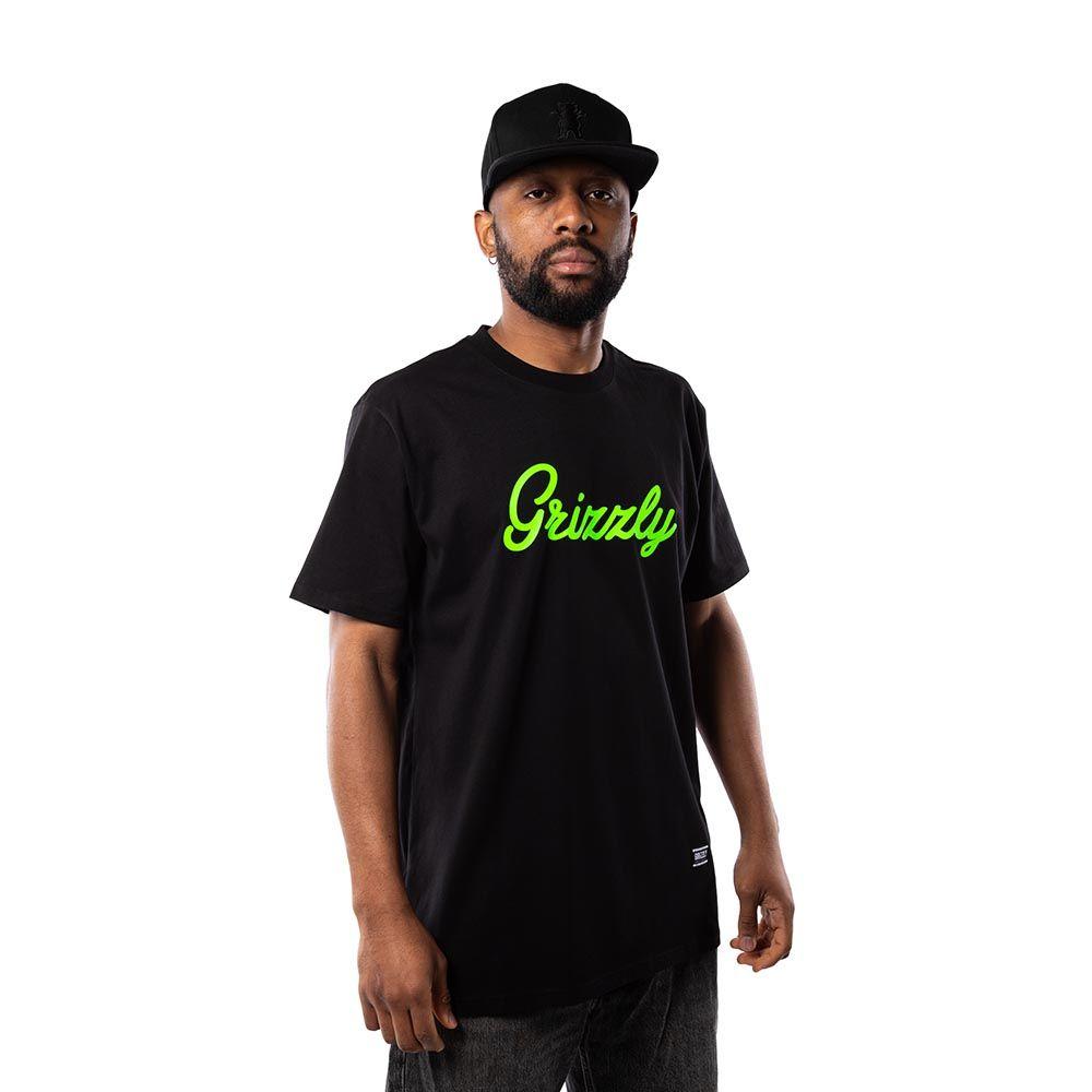 Polera Hombre Grizzly Griptape Print Script Logo Verde Negro-3