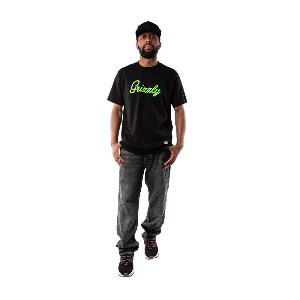 Polera Hombre Grizzly Griptape Print Script Logo Verde Negro-5