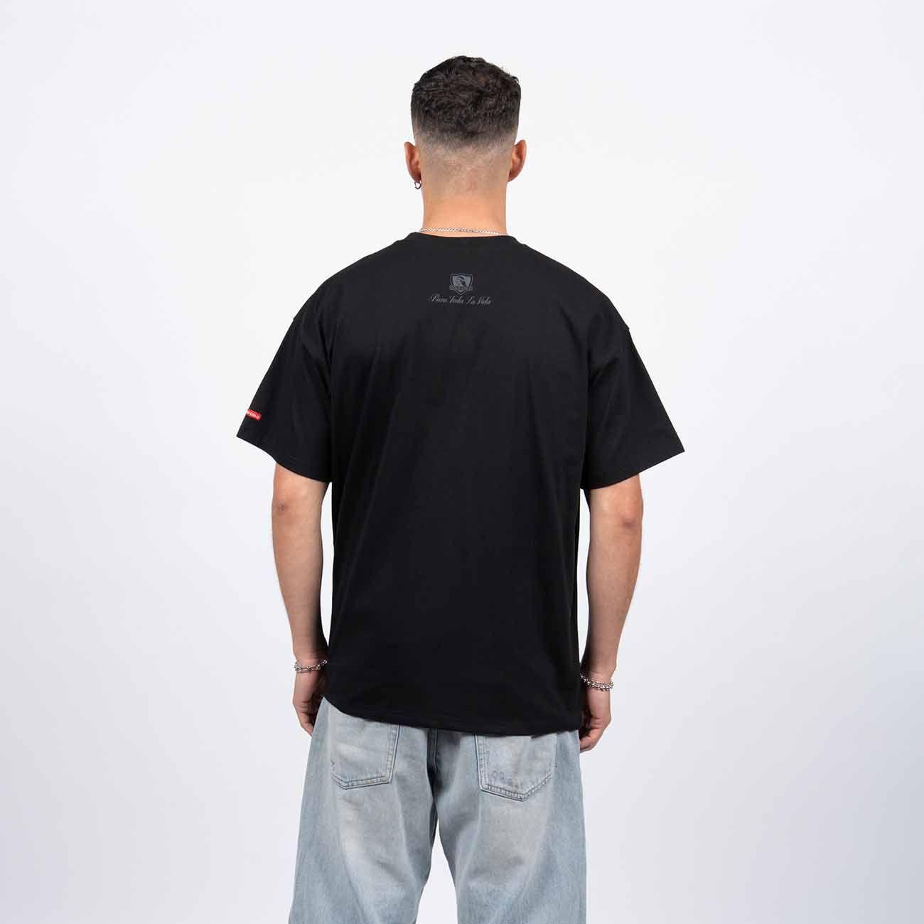 Polera Hombre Colo Colo Urbano Negro Oversize Escudo Pequeño Gris-2