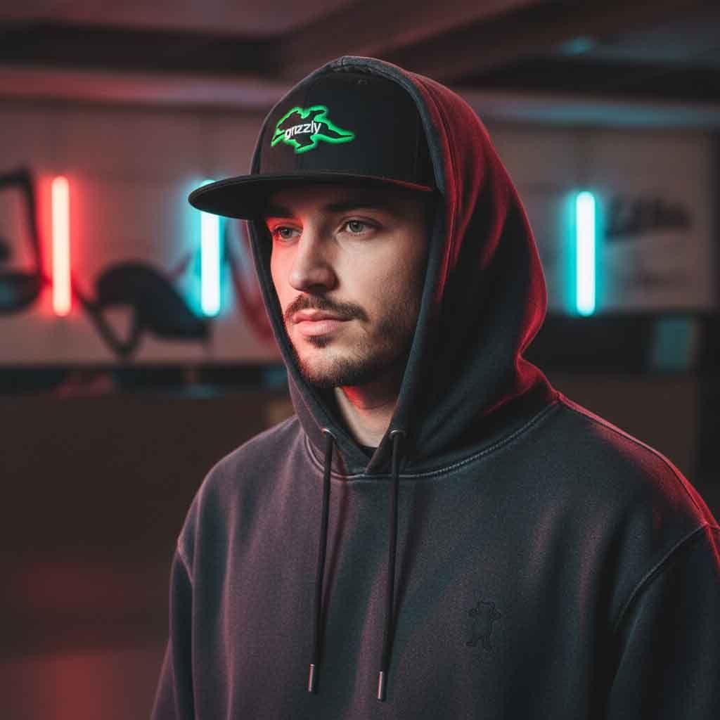 Jockey Negro Grizzly Griptape Snapback Bear Print + Grizzly Word-6