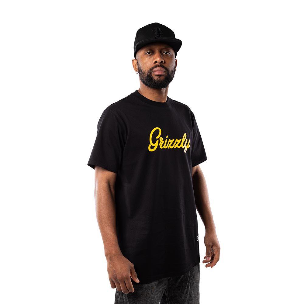 Polera Hombre Grizzly Griptape Print Script Logo Amarillo Negro-2