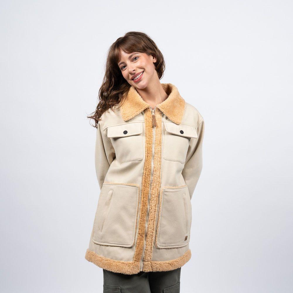 Chaqueta Sherpa Mujer Reef Buttons Beige-1