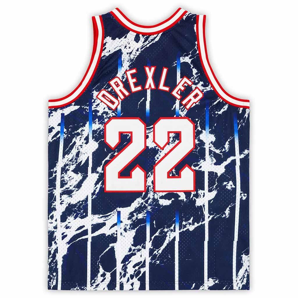 Camiseta Mitchell and Ness Houston Rockets Clyde Drexler 22 Marble-1