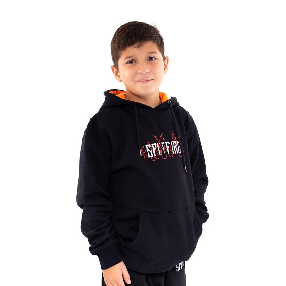 Polerón Con Capucha De Niño Long Fit Fire Negro Spitfire-1