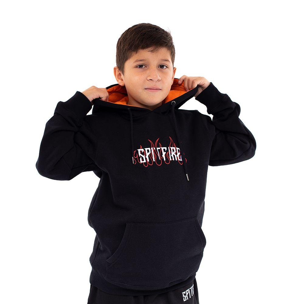 Polerón Con Capucha De Niño Long Fit Fire Negro Spitfire-2
