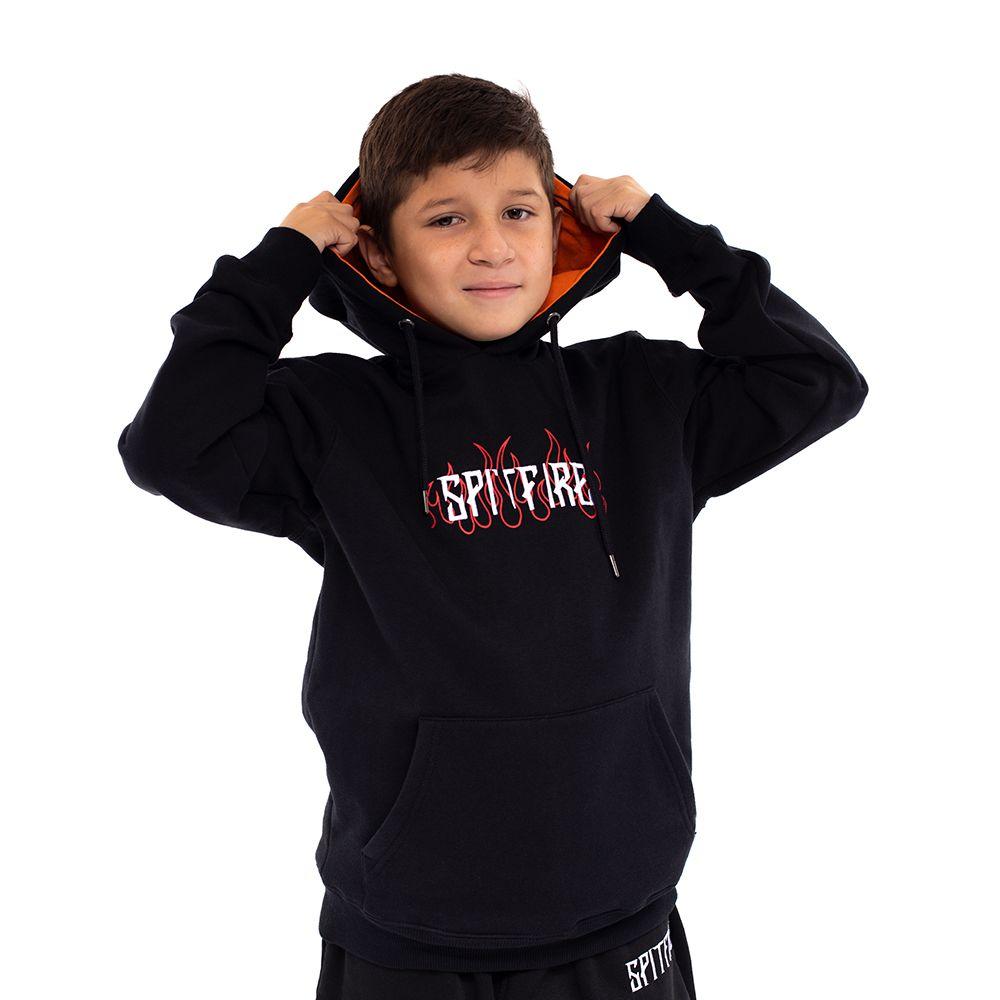Polerón Con Capucha De Niño Long Fit Fire Negro Spitfire-3