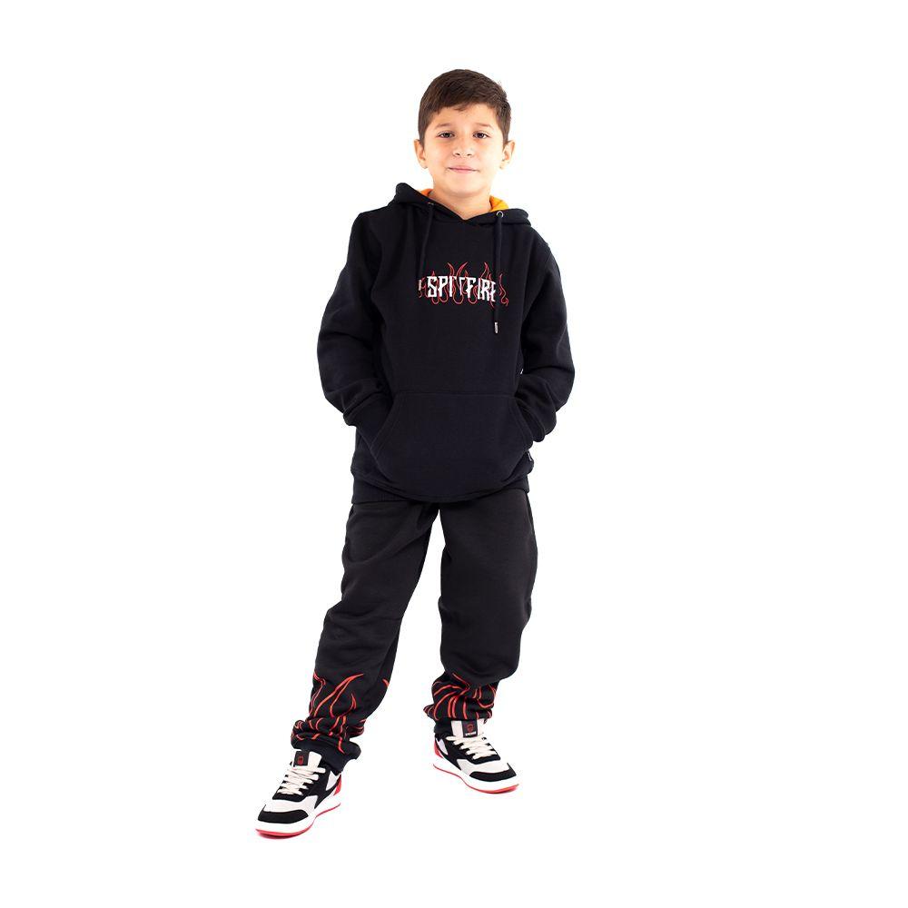 Polerón Con Capucha De Niño Long Fit Fire Negro Spitfire-6
