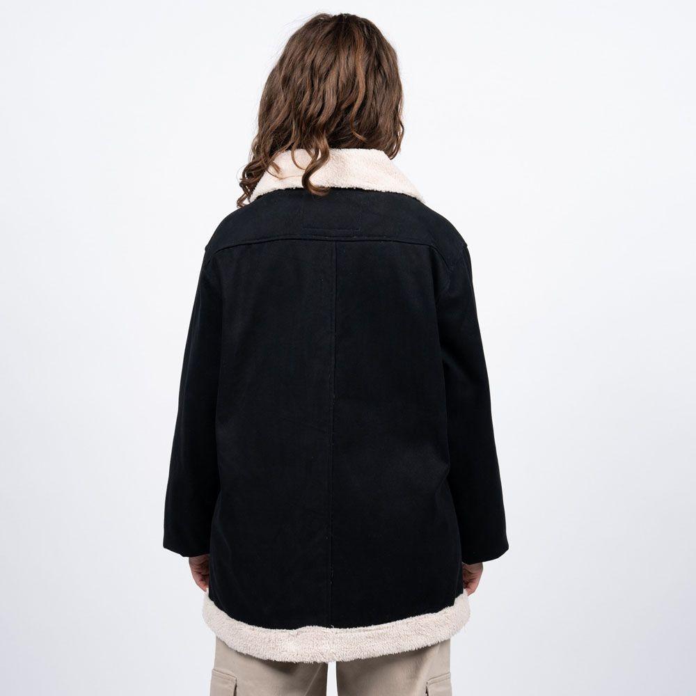 Chaqueta Sherpa Mujer Reef Buttons Negro Blanco-3