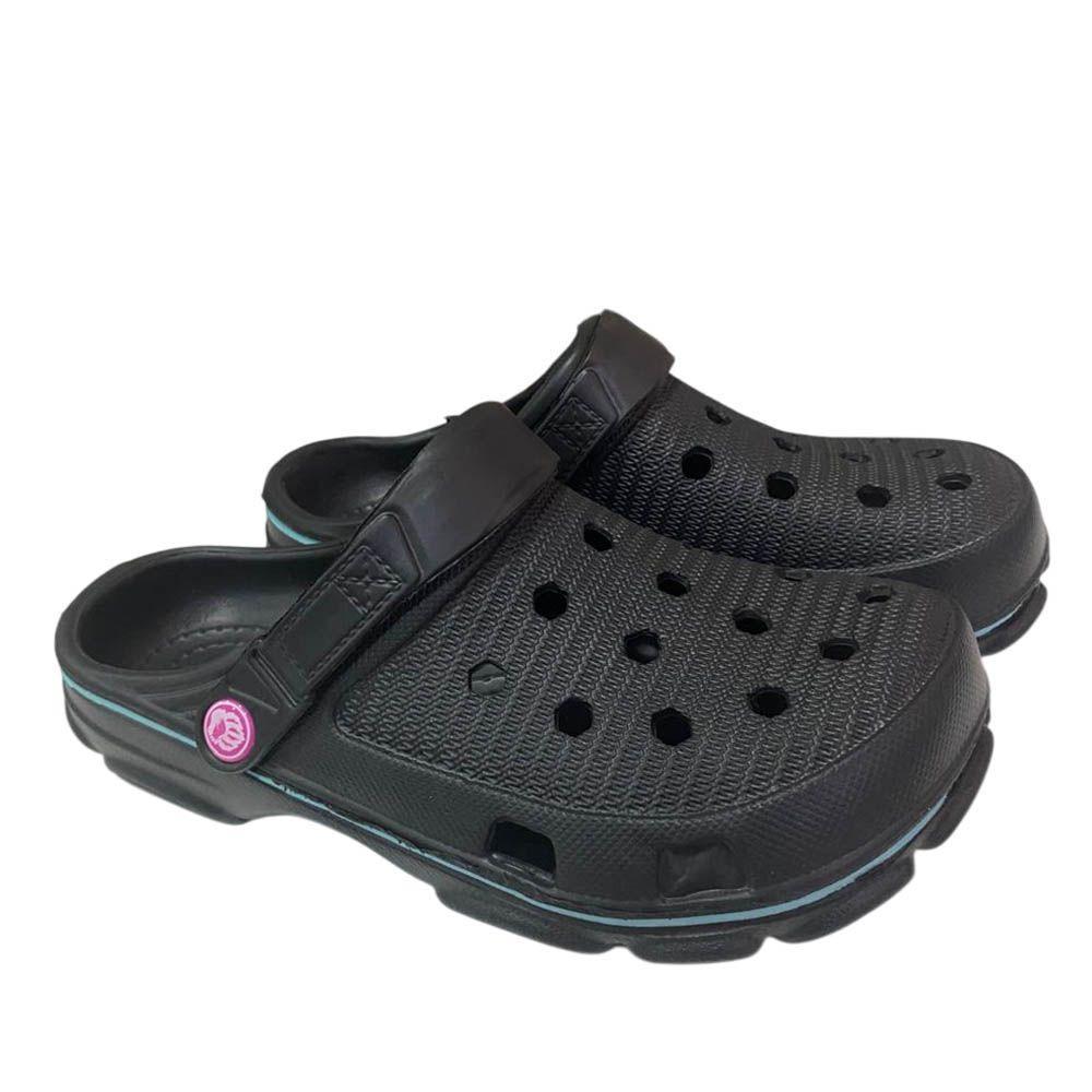 Sandalia Mujer Zueco Negro Turquesa Gougar-4