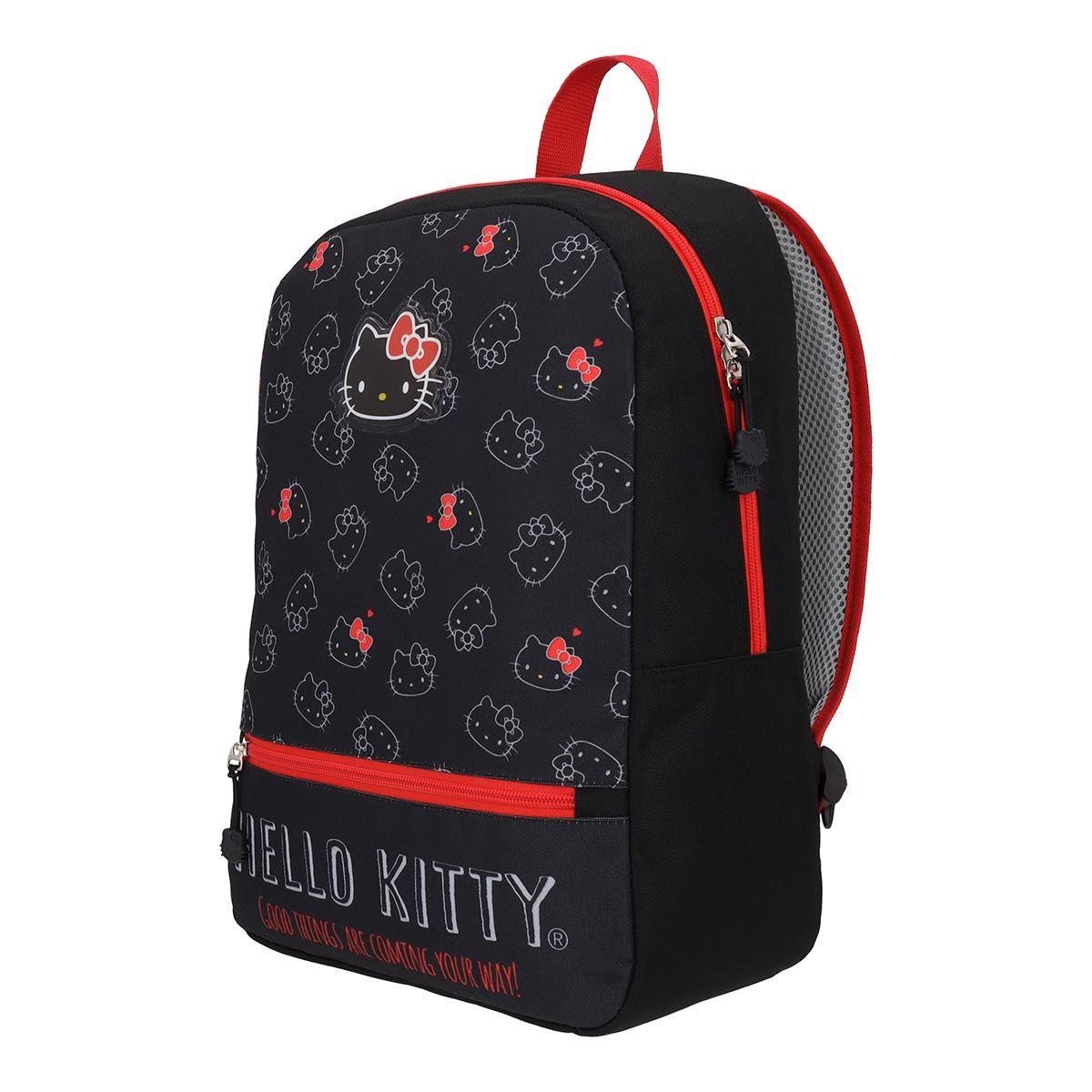 Mochila Hello Kitty Juvenil Negro Rojo 17L-6
