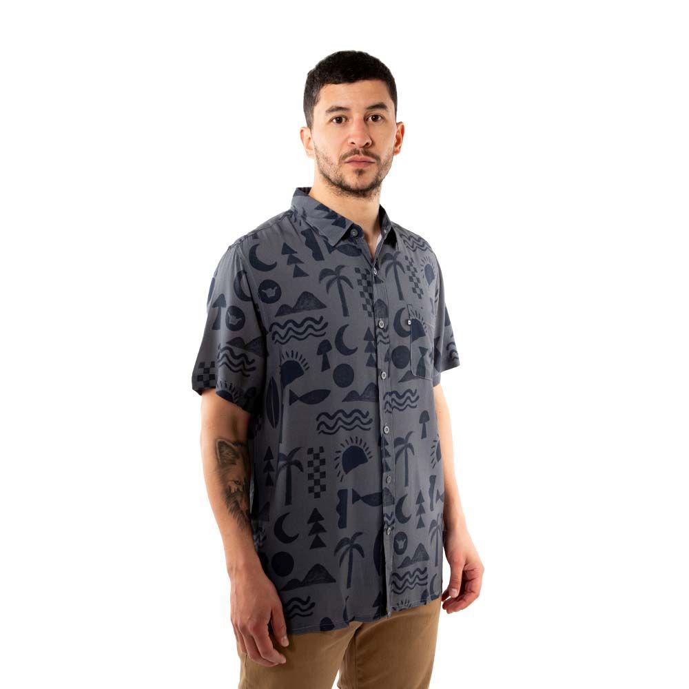 Camisa Guayabera Hombre Elements Gris Oscuro Hang Loose-3