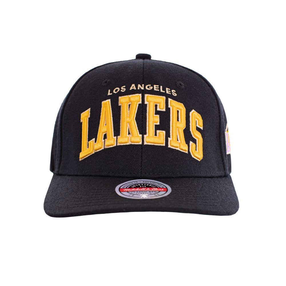 Gorro Los Angeles Lakers Visera Curva Negro Yellow Mitchell and Ness-0