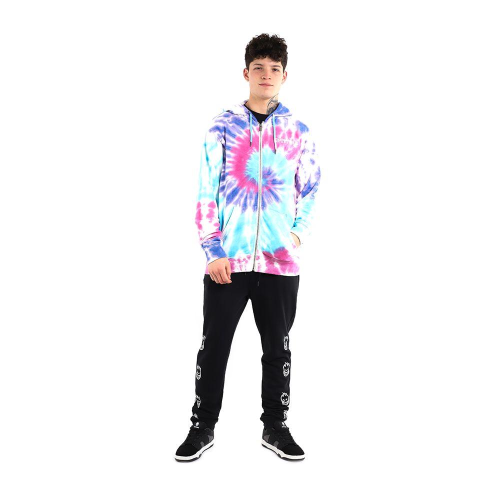 Polerón full zipper con capucha lila turquesa tie dye spitfire hombre street culture season-2