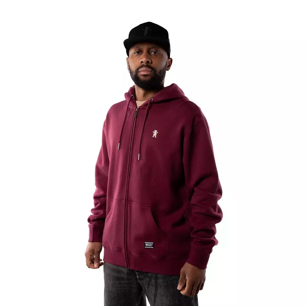 Polerón Full Zip Hombre Grizzly Griptape Embroidered OG Bear Burgundy-3
