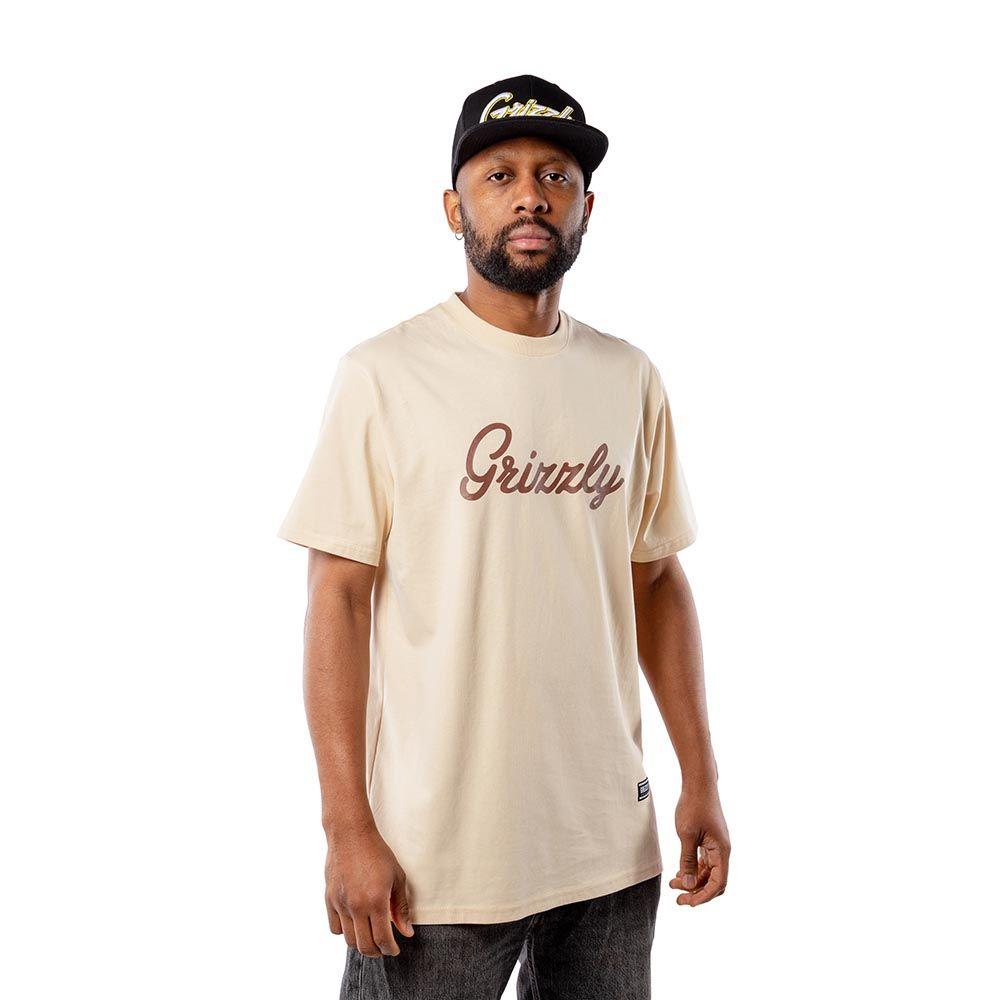 Polera Hombre Grizzly Griptape Print Script Logo Negro Beige-1
