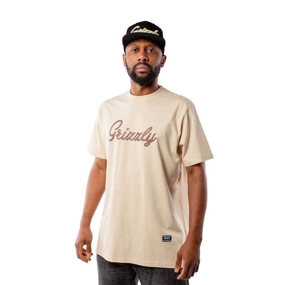 Polera Hombre Grizzly Griptape Print Script Logo Negro Beige-2