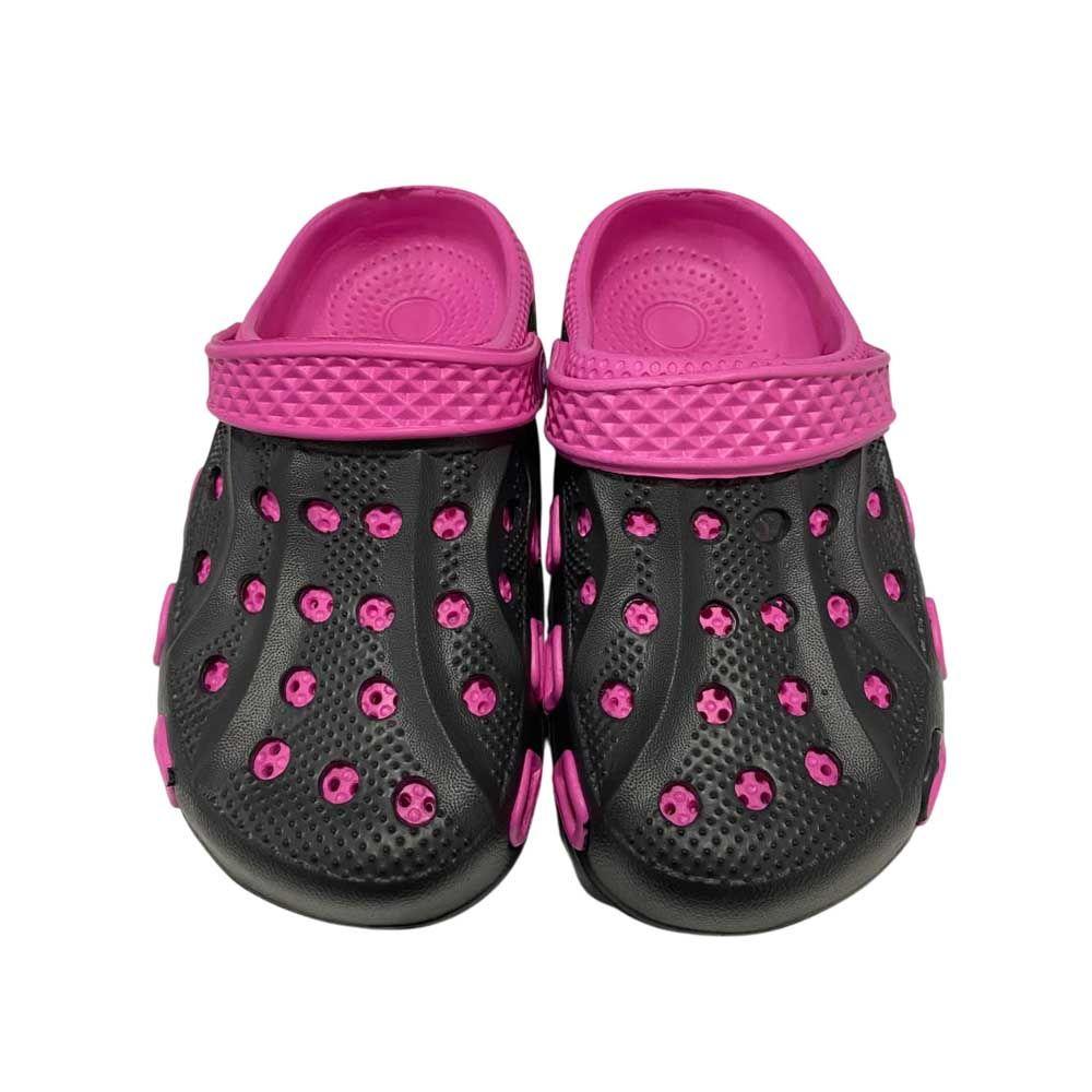 Sandalia Mujer Zueco Negro Fucsia Block-3