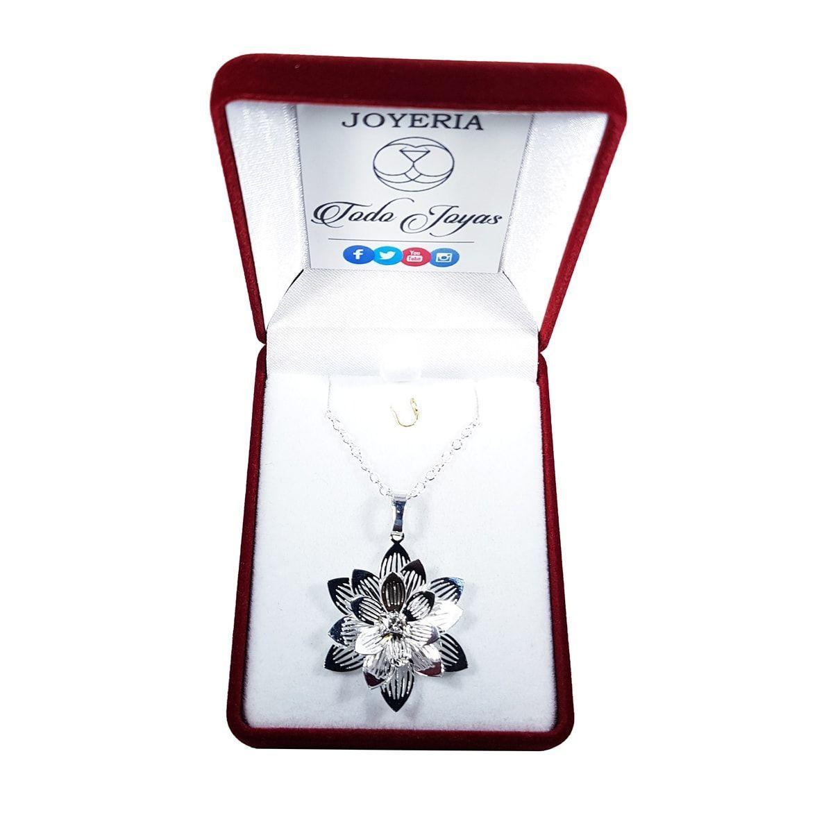 Collar Colgante Flor de Loto Baño Plata 925-1