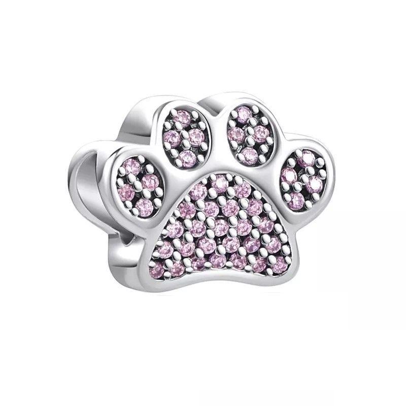 Charm Dije Plata 925 Patita Mascota Rosada -0
