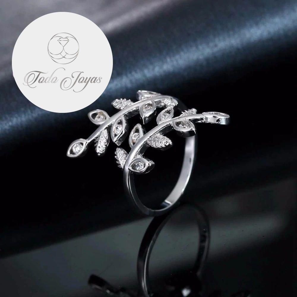 Anillo Hojas Circones Bañado Plata 925 Ajustable-2