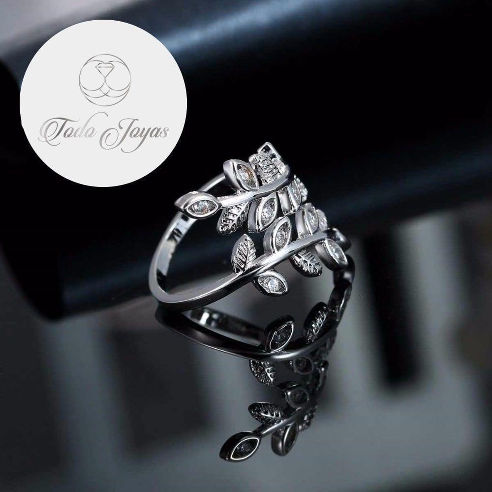 Anillo Hojas Circones Bañado Plata 925 Ajustable-3