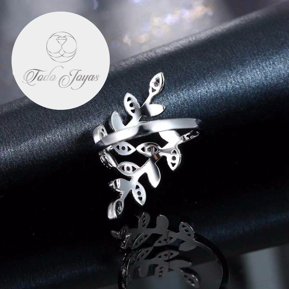 Anillo Hojas Circones Bañado Plata 925 Ajustable-4