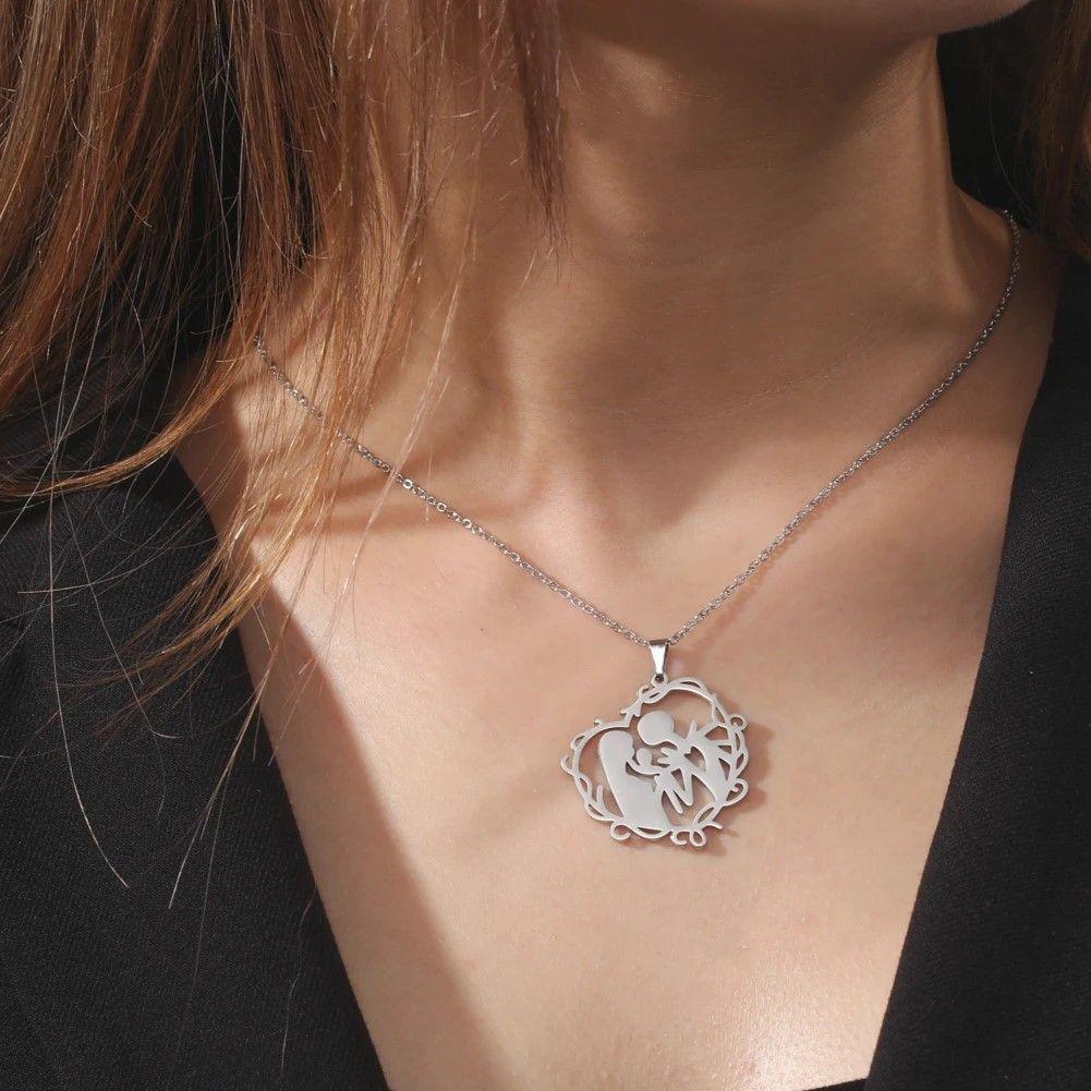 Collar Familia con Hijo Acero Plateado-5