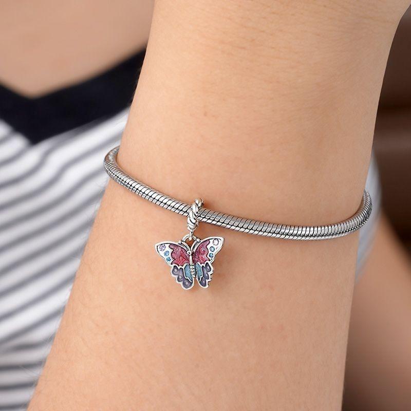 Charm Dije Plata 925 Mariposa Multicolor -2