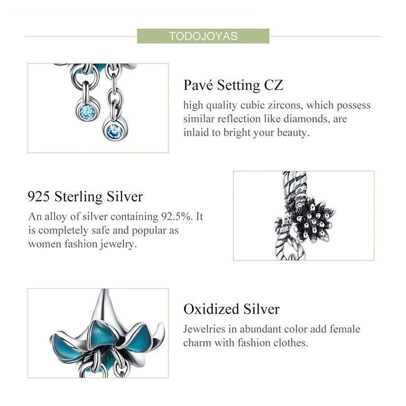 Charm Dije Plata 925 Flor Azul -2