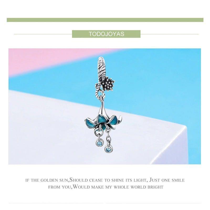 Charm Dije Plata 925 Flor Azul -3