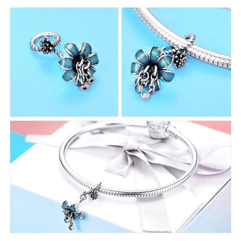 Charm Dije Plata 925 Flor Azul -4