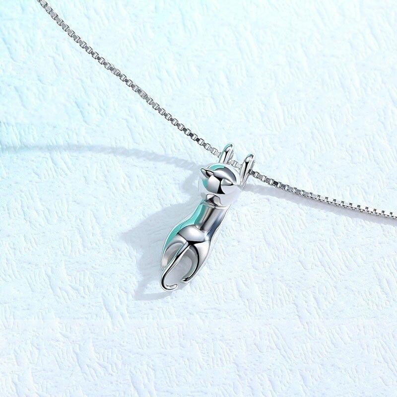 Conjunto Collar y Aros Gatitos Colgantes Plateado-2