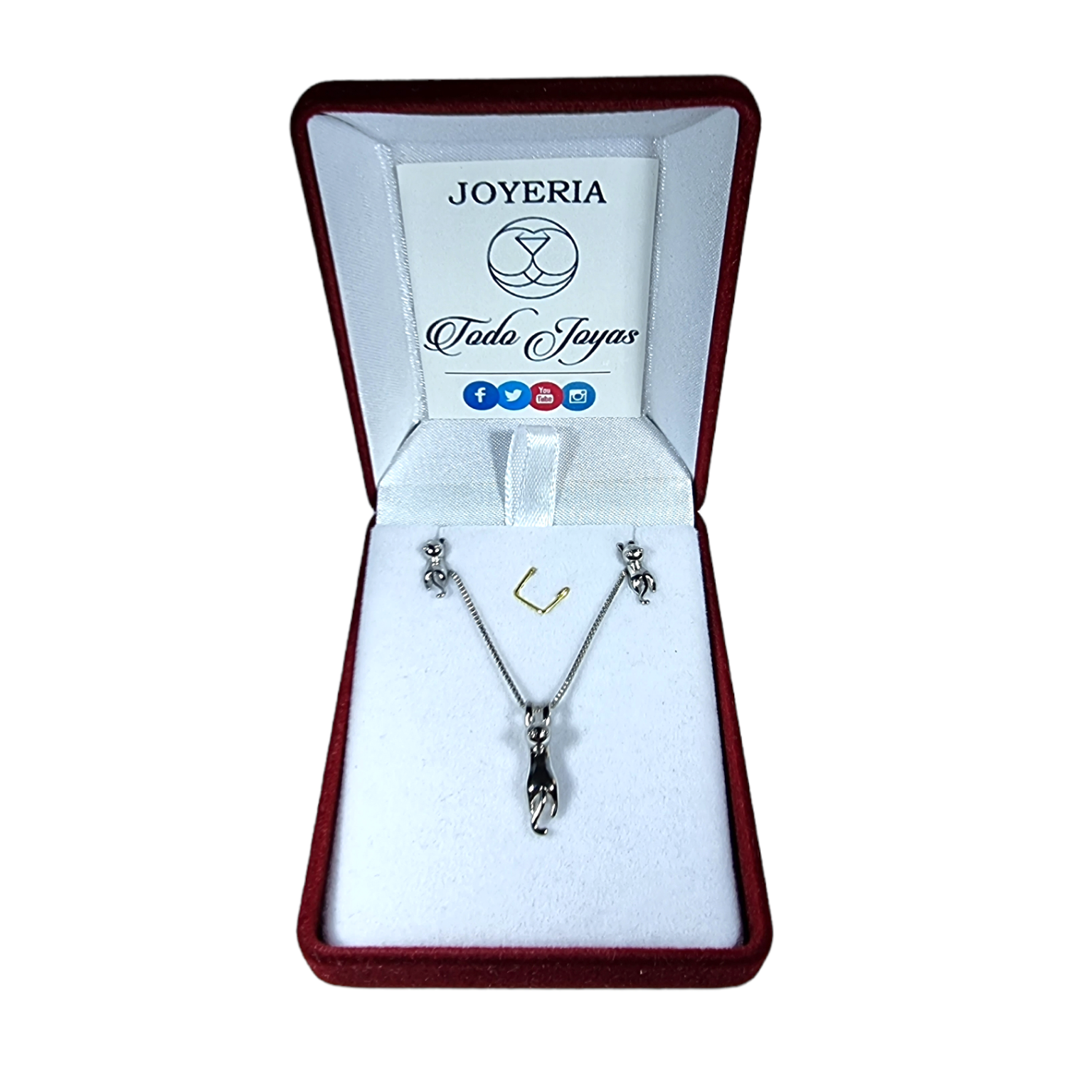 Conjunto Collar y Aros Gatitos Colgantes Plateado-5