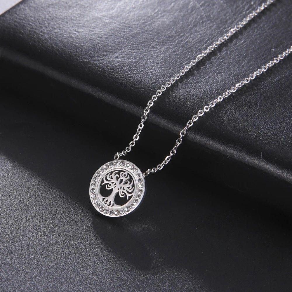 Collar Árbol de la vida con Circones Plateado Acero-2
