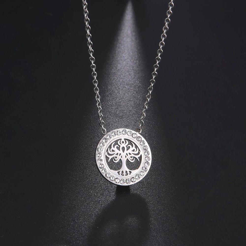 Collar Árbol de la vida con Circones Plateado Acero-3