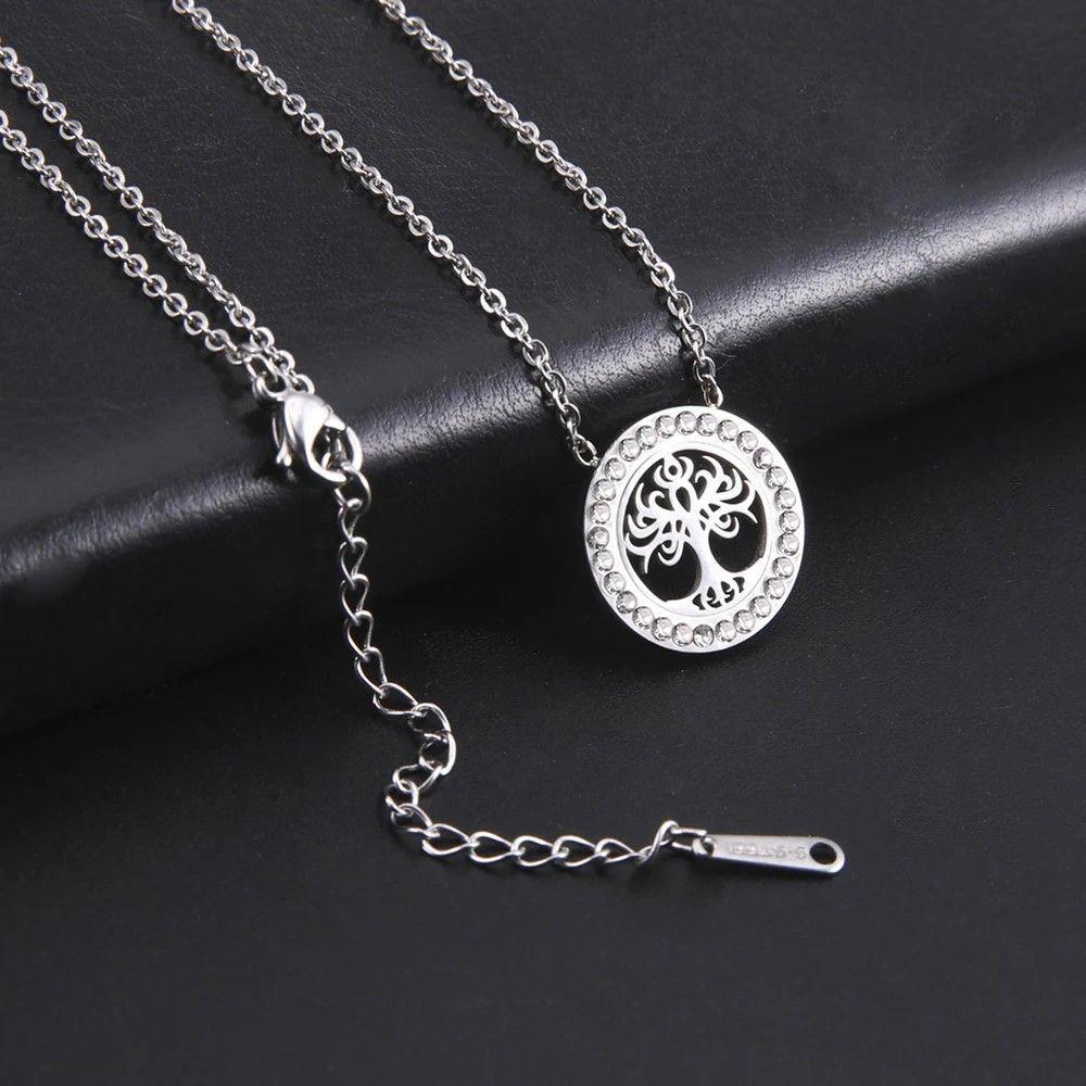 Collar Árbol de la vida con Circones Plateado Acero-4