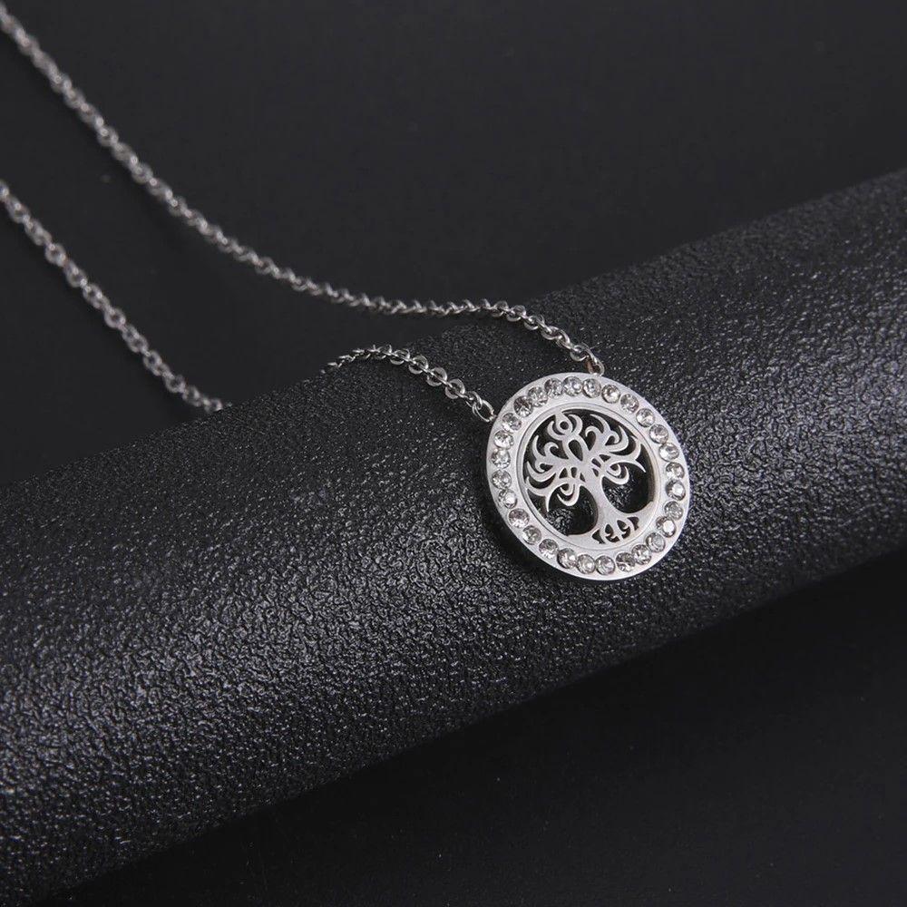 Collar Árbol de la vida con Circones Plateado Acero-5
