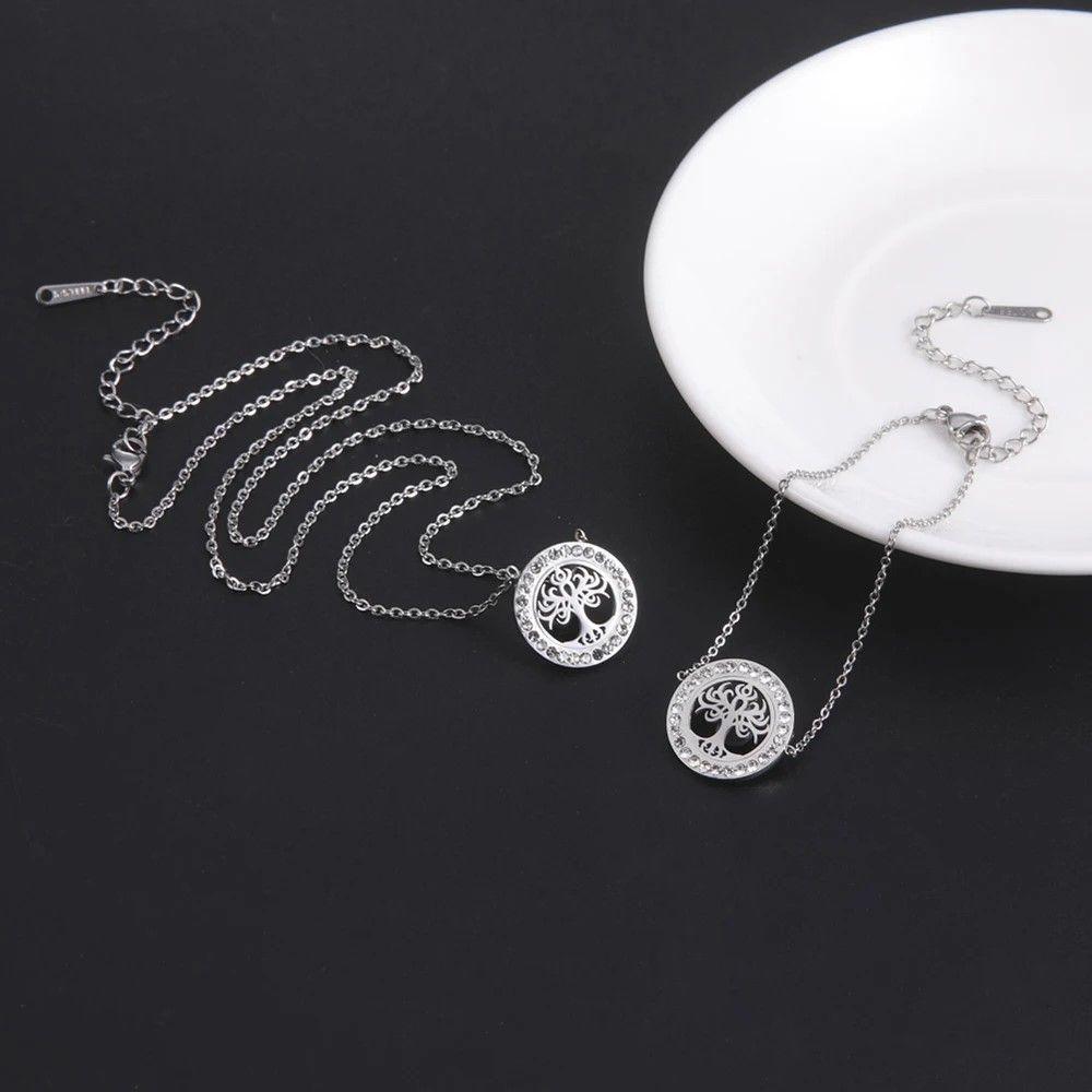 Collar Árbol de la vida con Circones Plateado Acero-6