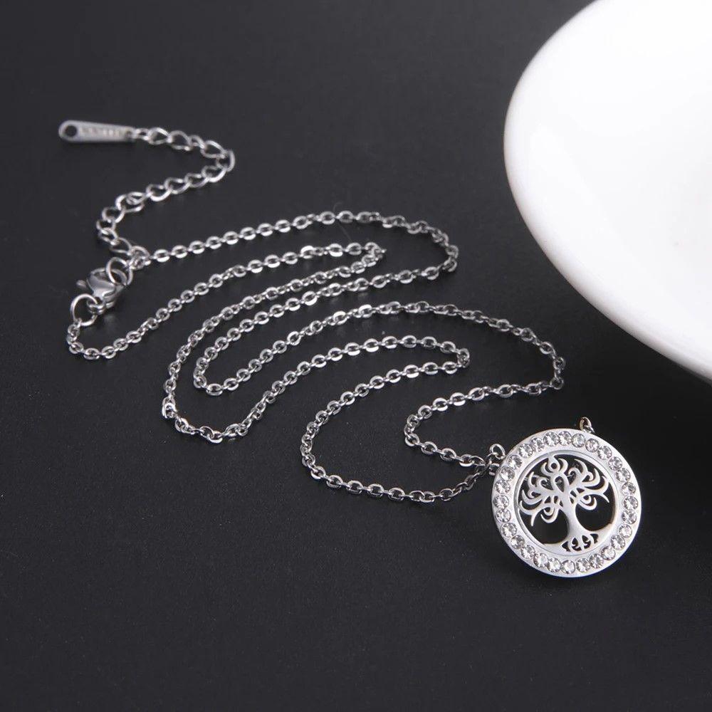 Collar Árbol de la vida con Circones Plateado Acero-7