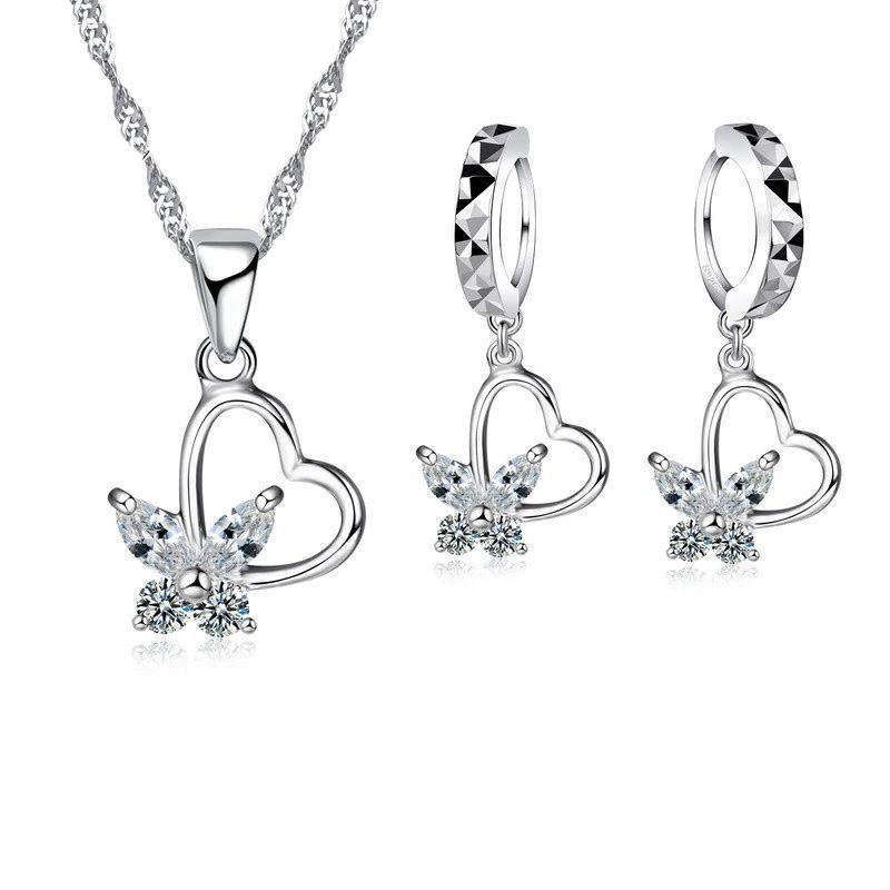 Conjunto Corazon y Mariposa Baño Plata 925 -0